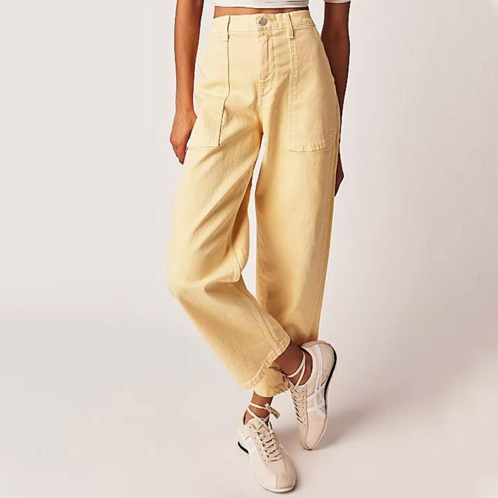 New Edwin Buttermilk Yellow High Waist Stevie Crop Leg Painters Jeans Size 34